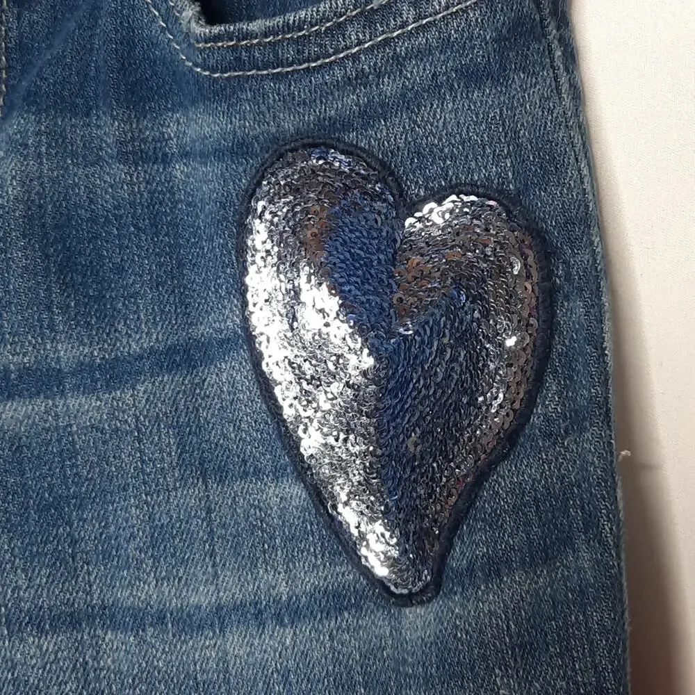 Old Navy Girls Skinny Jeans Sequin Heart Size 8 Regular